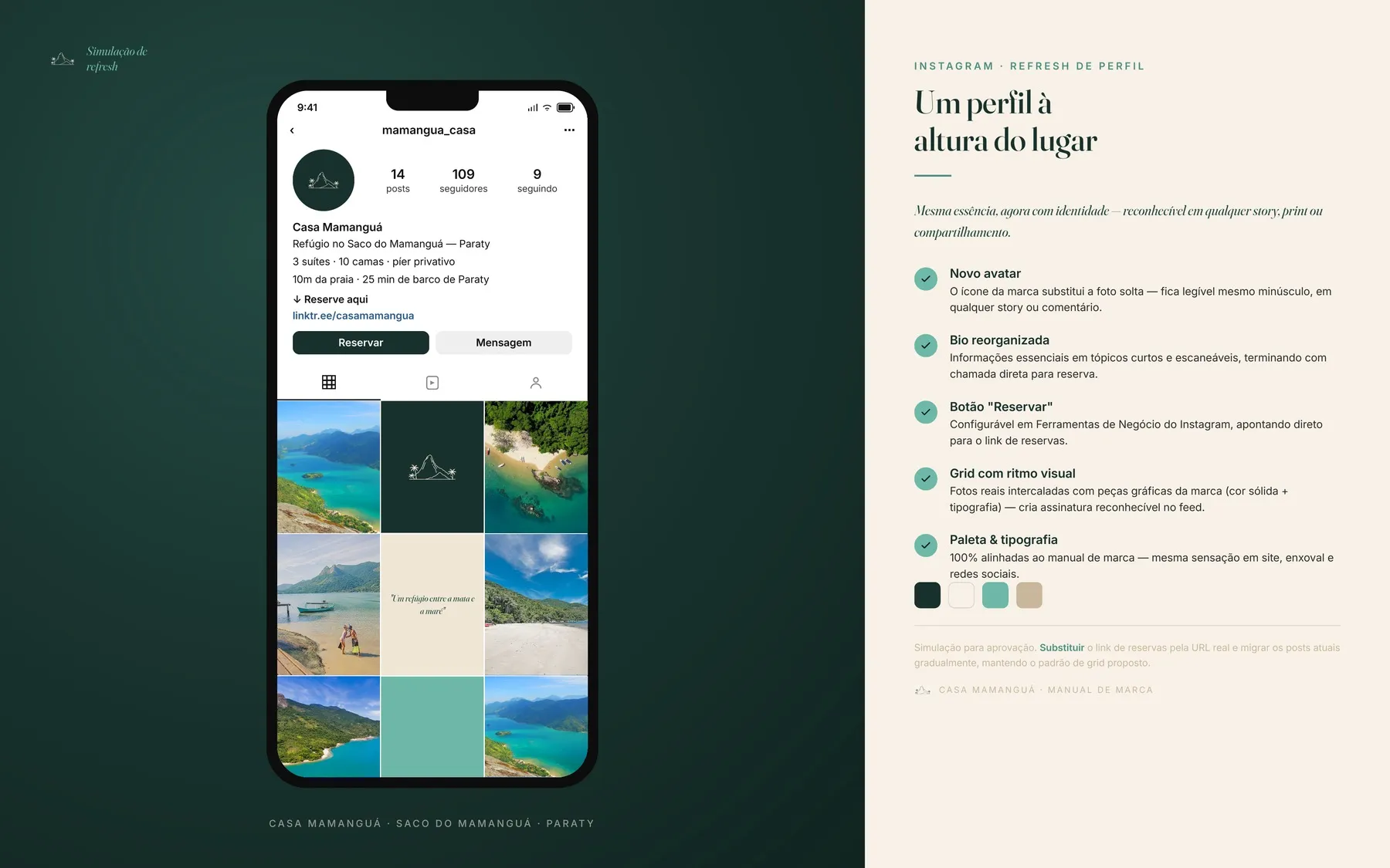 Feed do Instagram da Casa Mamanguá reorganizado com a nova identidade.