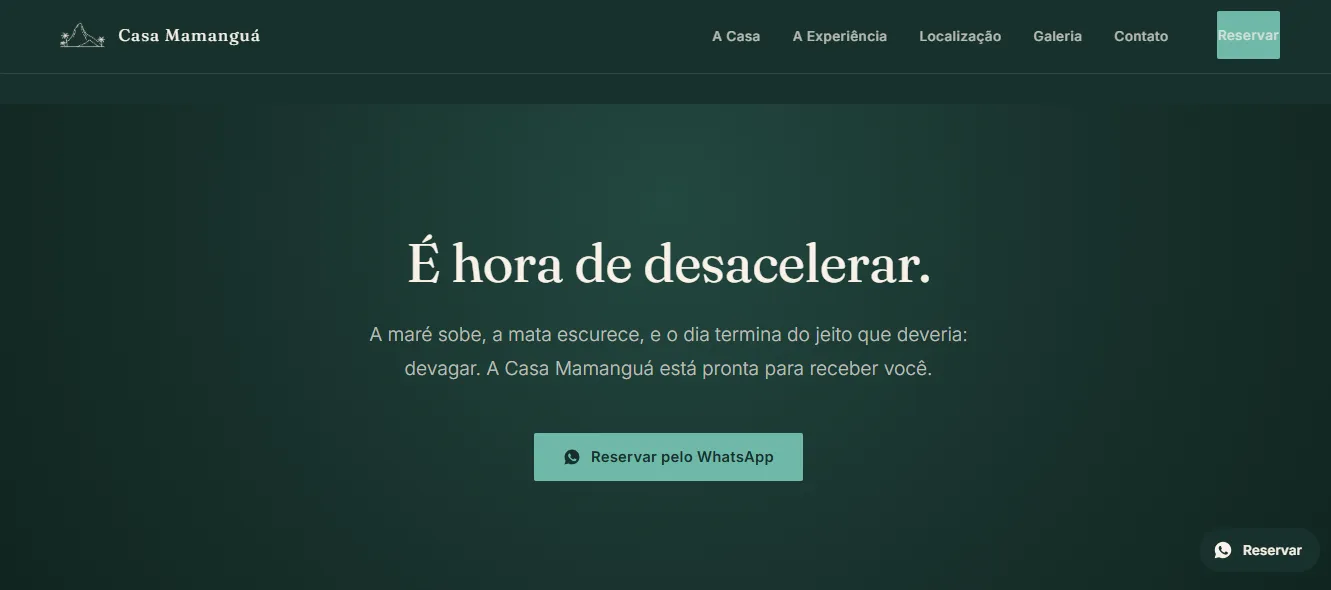 Seção interna do site, com o convite para desacelerar.